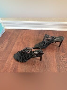 Lauren Ralph Lauren Sandra Black Strappy Cage Heels Sandals Size 9B Leather